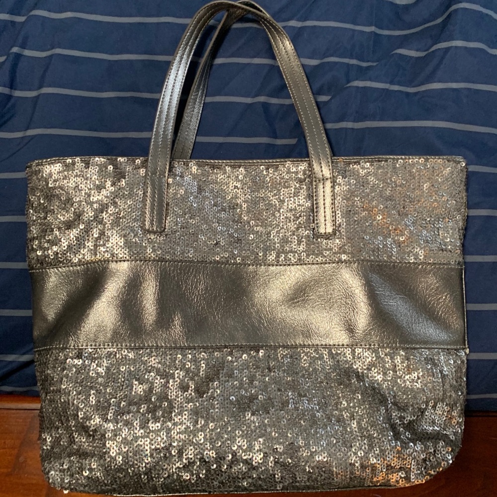 Silver sequins leather tote. Perfect condition.